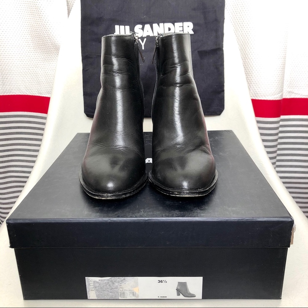 Jil Sander Navy Black Leather Ankle Boots